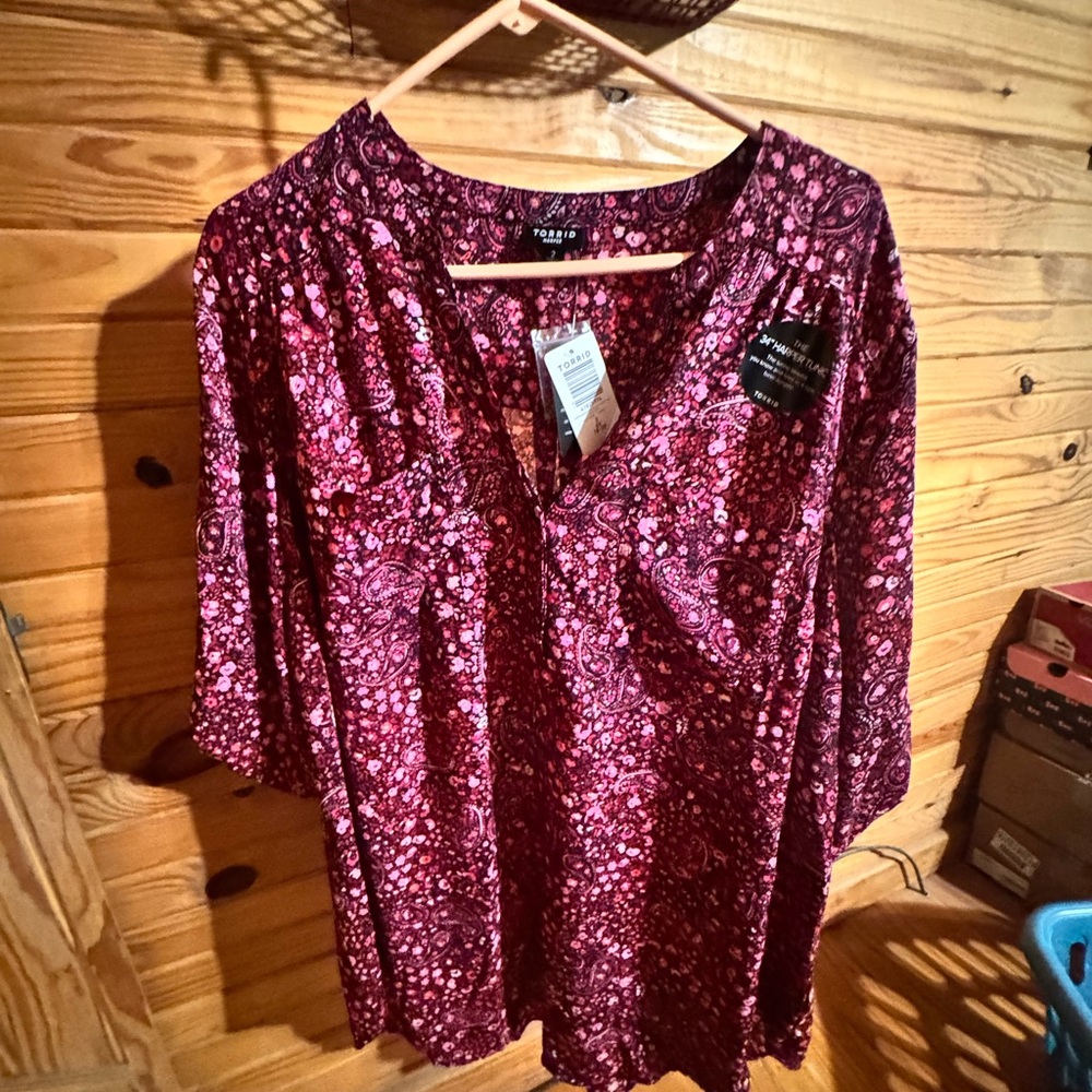 Torrid Red Relaxed Embellished Blouse
